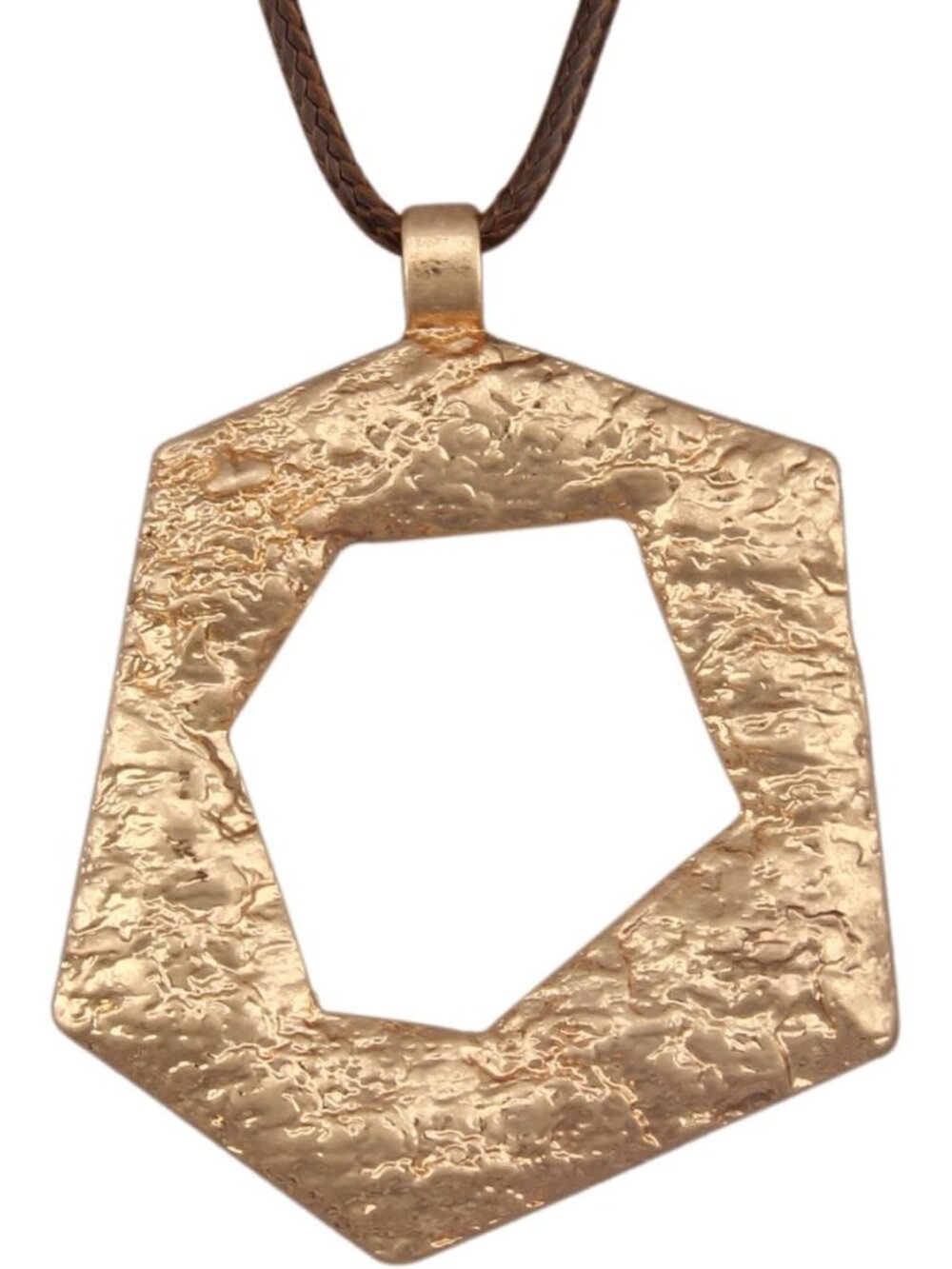 Women's Gold Hexagon Pendant Necklace Hammered Geometric Hollow Jewelry Gift